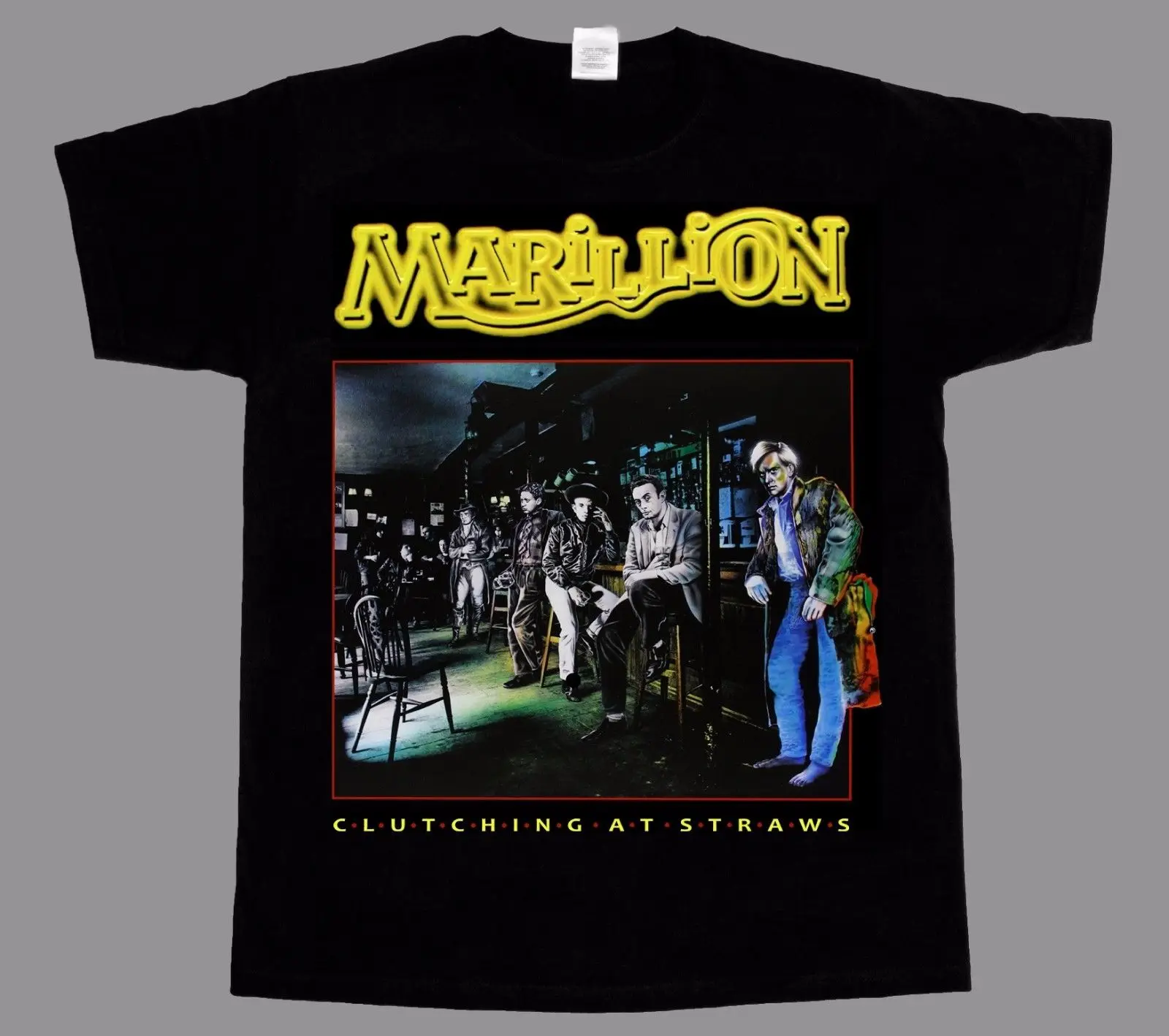 MARILLION/черная футболка с узорами на соломинке Редкая круглым вырезом Модная