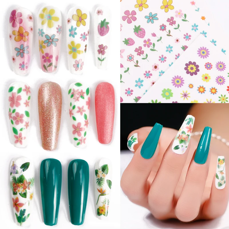 1Pcs Nail Art Water Decals Stickers Transfers Spring Summer Dried Flower Effect Water Wild Flowers Botanical Plants Fern Leaf