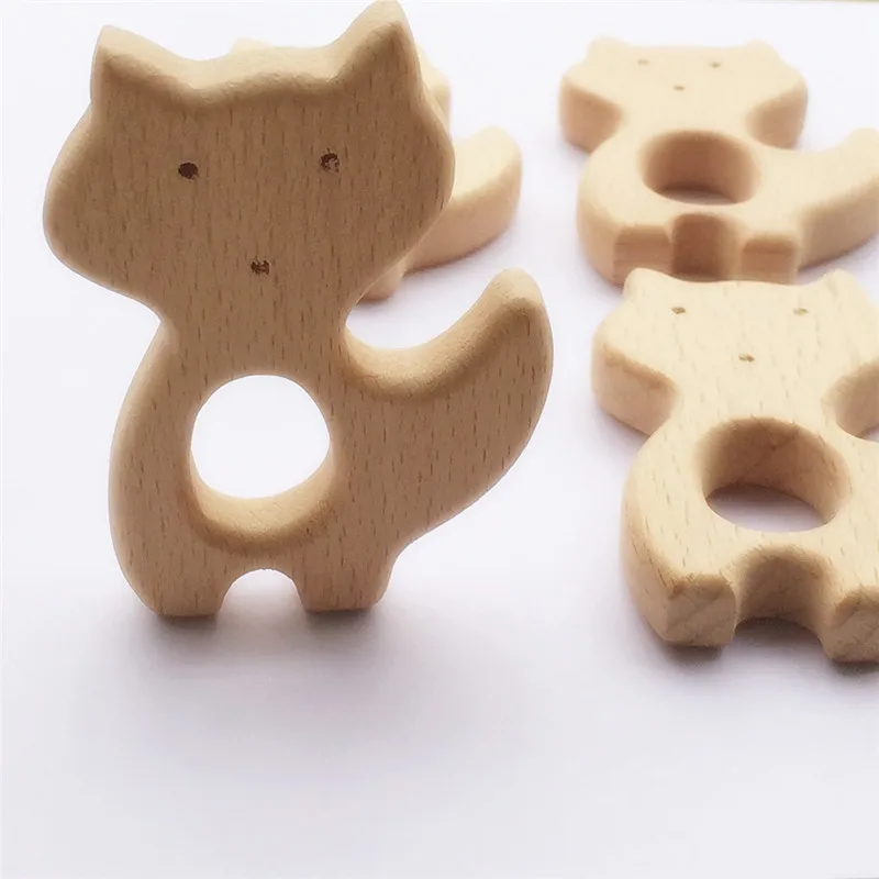 

Chenkai 10pcs Fox Wooden Teether Nature Baby Rattle Teething Grasping Toy DIY Organic Eco-friendly Wood Teething Accessories