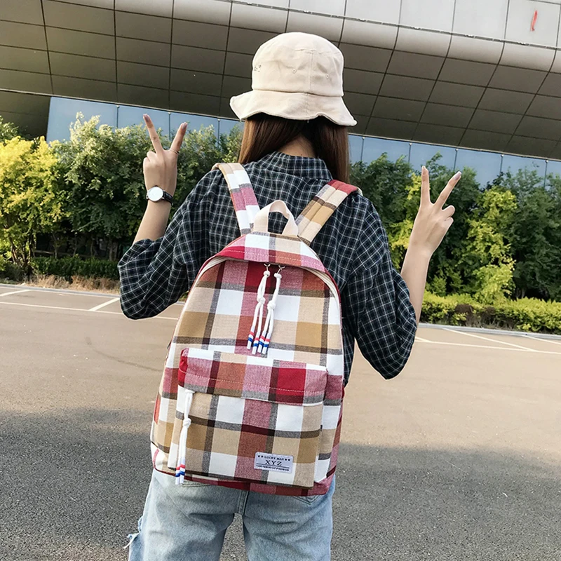 YANXI Новый женский клетчатый рюкзак большой емкости школьный для девочек