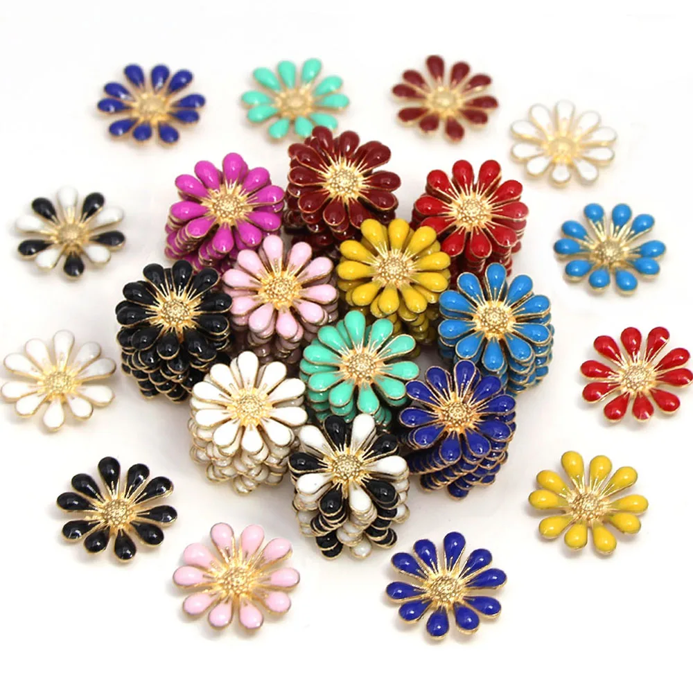 10 шт. Металлическая пуговица с ромашками Золотая основа Цветочная кнопка для