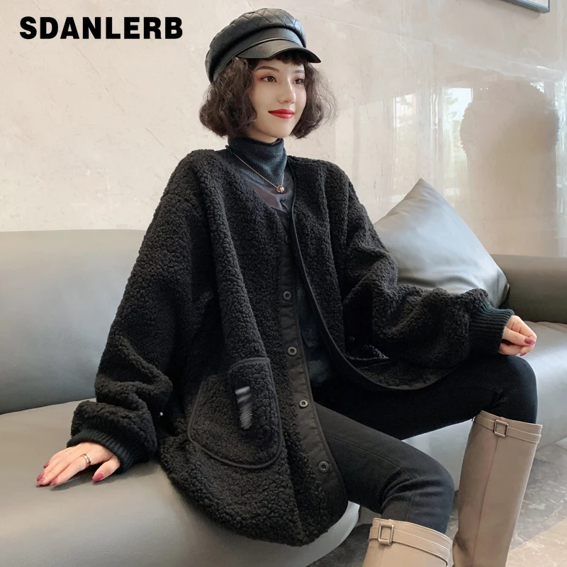 

Fleece Lamb Wool Coat Women's Winter Long Sleeve Clothing 2021 New Solid Color Mid-length Clothes Fur Integrated Fuzzy Jacket
