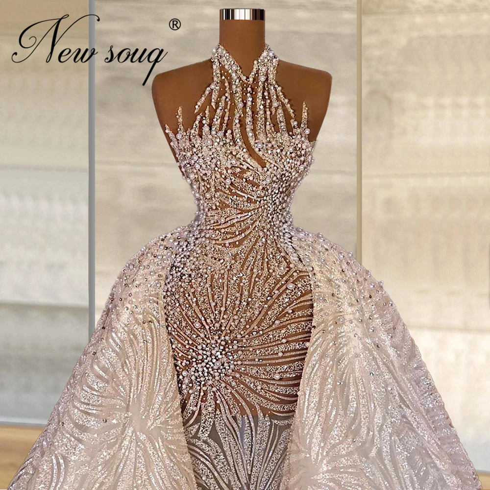 Dubai Plus Size Diamond Evening Dresses Mermaid Celebrity Dresses With Detachable Skirt Middle East Robes Long Prom Dresses 2021