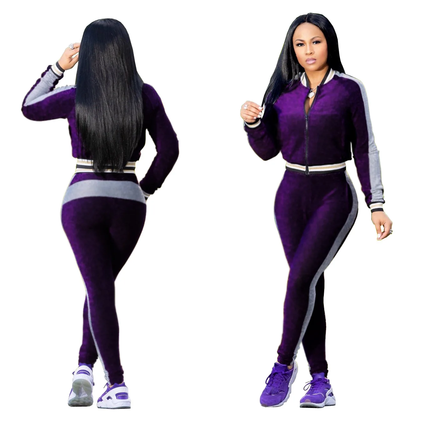 

Spring/Fall 2021 Women's Two Piece Set Velvet Tracksuits Velour Women Track Suit Womens Casual Sweat Suits Fitness