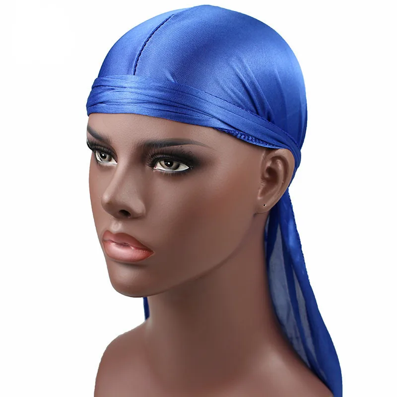 Унисекс для женщин и мужчин атласный тюрбан шелк Durag с длинным хвостом однотонный