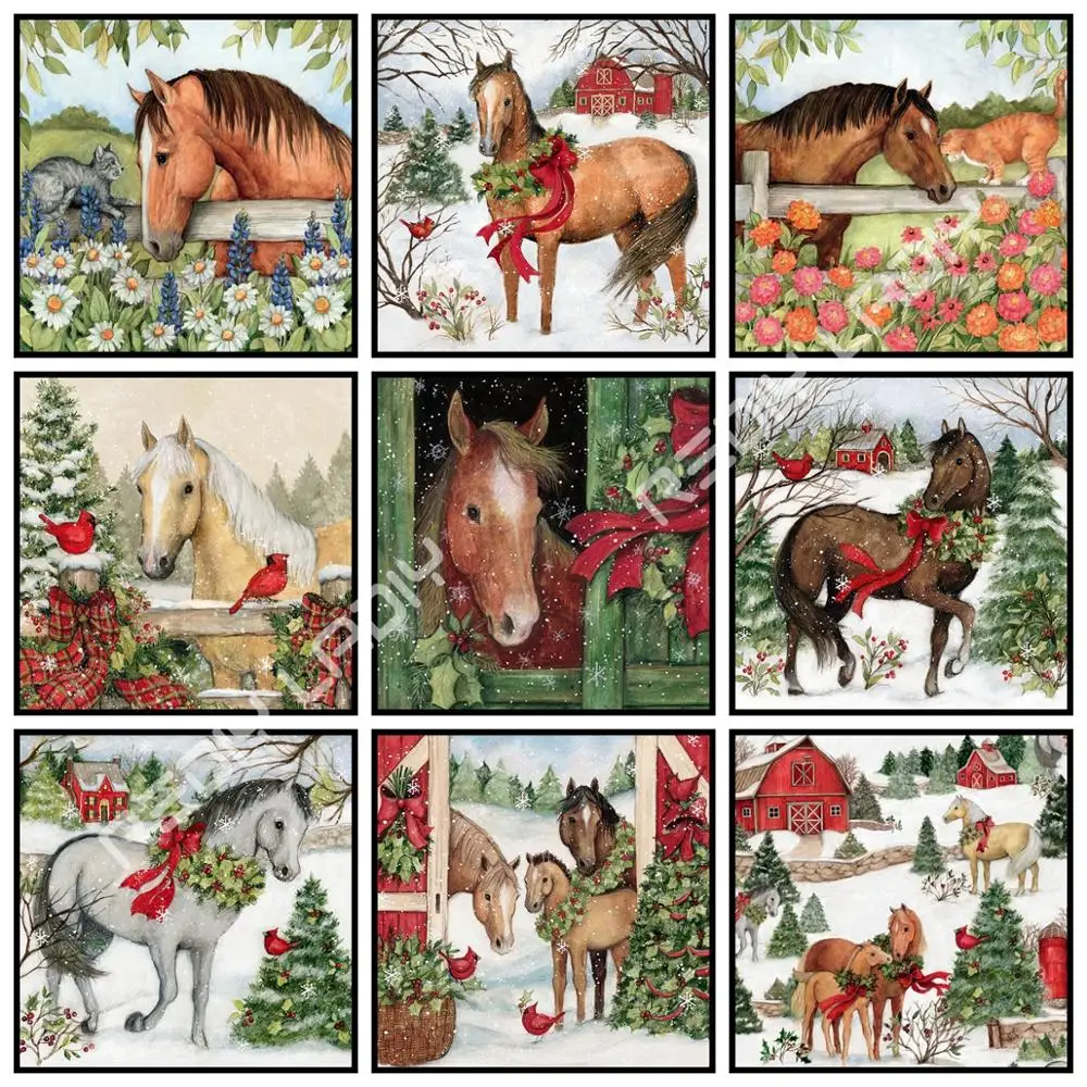 

5D алмазная живопись семья лошадей, полноразмерная/круглая Алмазная вышивка, картина из бисера Стразы, Алмазная мозаика, домашний декор