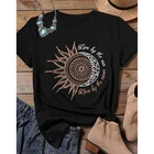 Женская футболка с круглым вырезом и коротким рукавом, Повседневная Свободная эластичная футболка с надписью, принтом Солнца и Луны, лето 2020