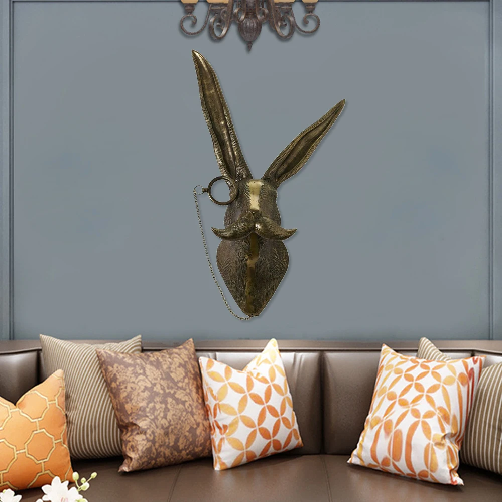Декоративная настенная скульптура в виде Головы Кролика с очками | Дом и сад