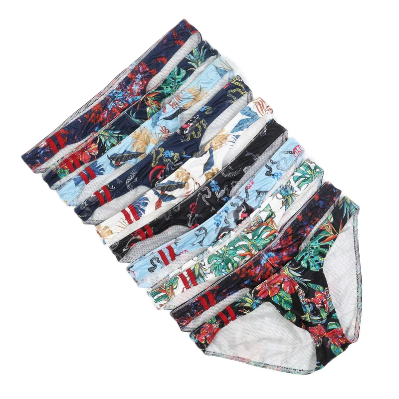 10PCS Lot Sexy Underwear Low Rise Male Printed Panties Men's Brief Nylon Underpants Boy Bikini Briefs Breathable Sexy Underwear