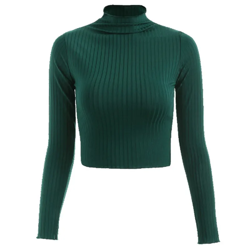 

Turtleneck Sweaters Sexy Navel Bare Cropped Tops Women Autumn Winter Ribbed Jummers Lady Knitted Pullovers Short Solid Sweaters