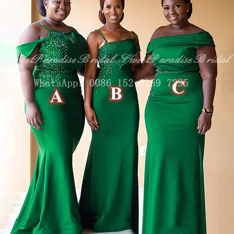 

Женское длинное свадебное платье, зеленое, с бисером, с открытыми плечами, платья подружек невесты русалка, 2021