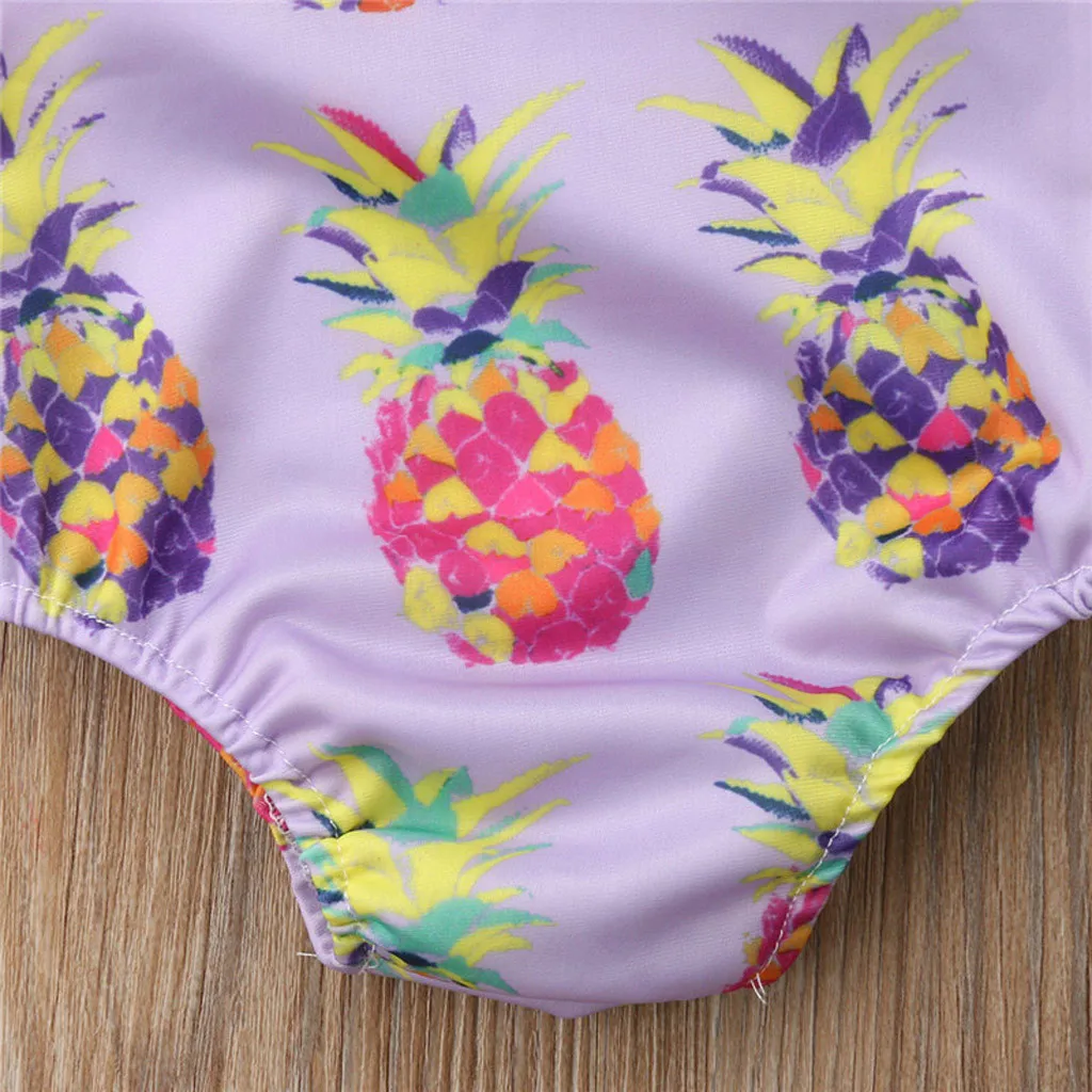 

0-4Y Girls Swimsuit Newborn Kids Baby Girls Sling Pineapple Print One Piece Swimwear Summer Sleeveless Bikini Halter Beachwear