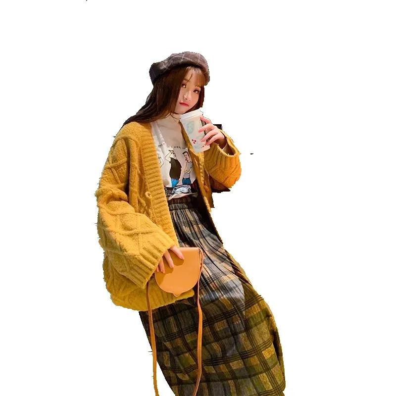 2019 осень и зима новый свободный толстый свитер пальто женский кардиган чистая