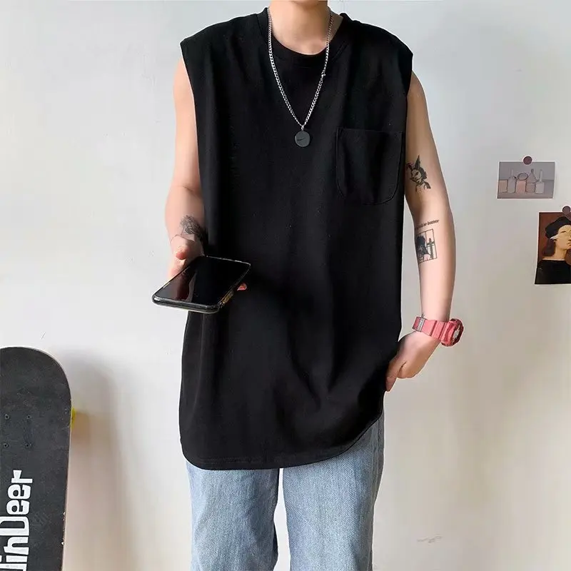 Мужская свободная хлопковая Футболка Ins майка без рукавов модная летняя