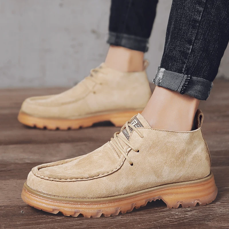 Мужские ботинки осенне-зимние ботильоны винтажная Мужская обувь из флока на
