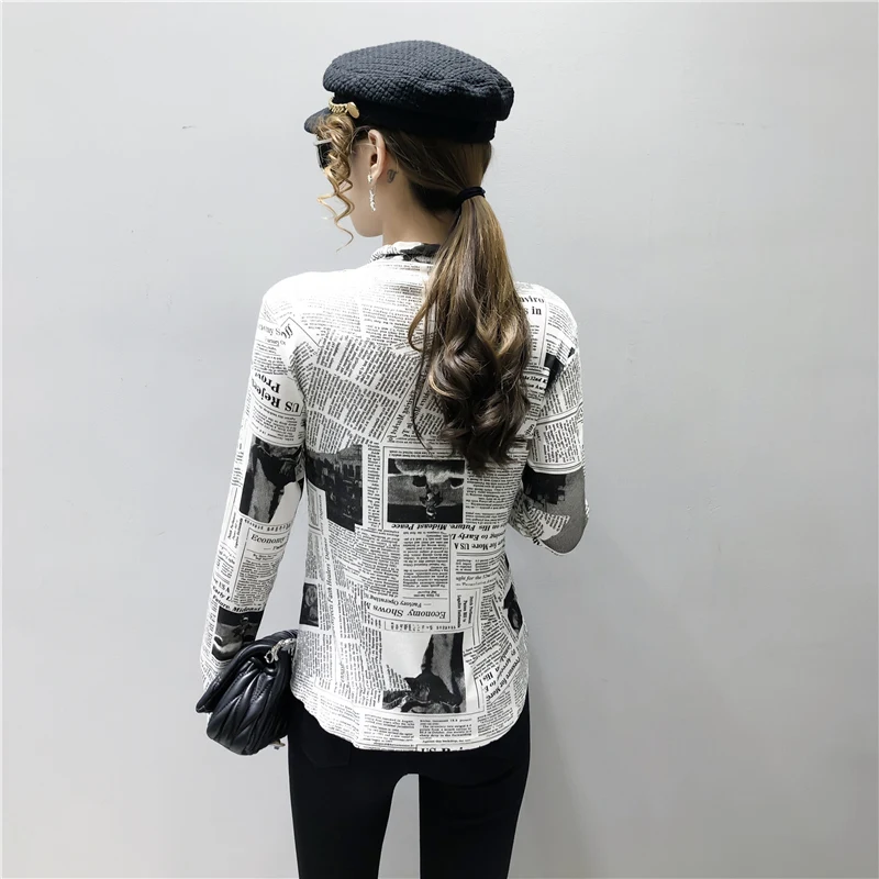 

2020 new style newspaper print bottoming shirt 33ag-5962 [l area 14 left]