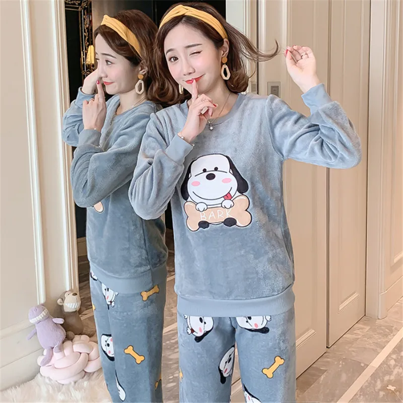 2019 зимняя фланелевая Женская одежда для сна пижама милый пижамный комплект с