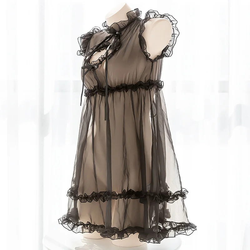 Винтажное черное платье с высоким воротником соблазнительное вечернее оборками