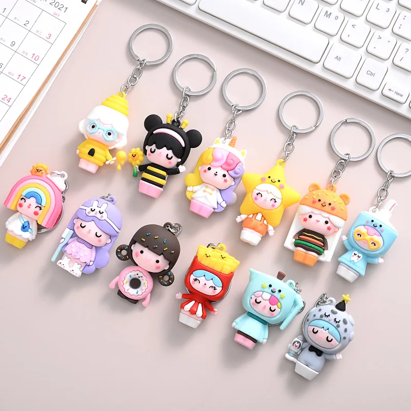 Новинка 2022 брелок для ключей с радужной куклой в мультяшном стиле виде женской