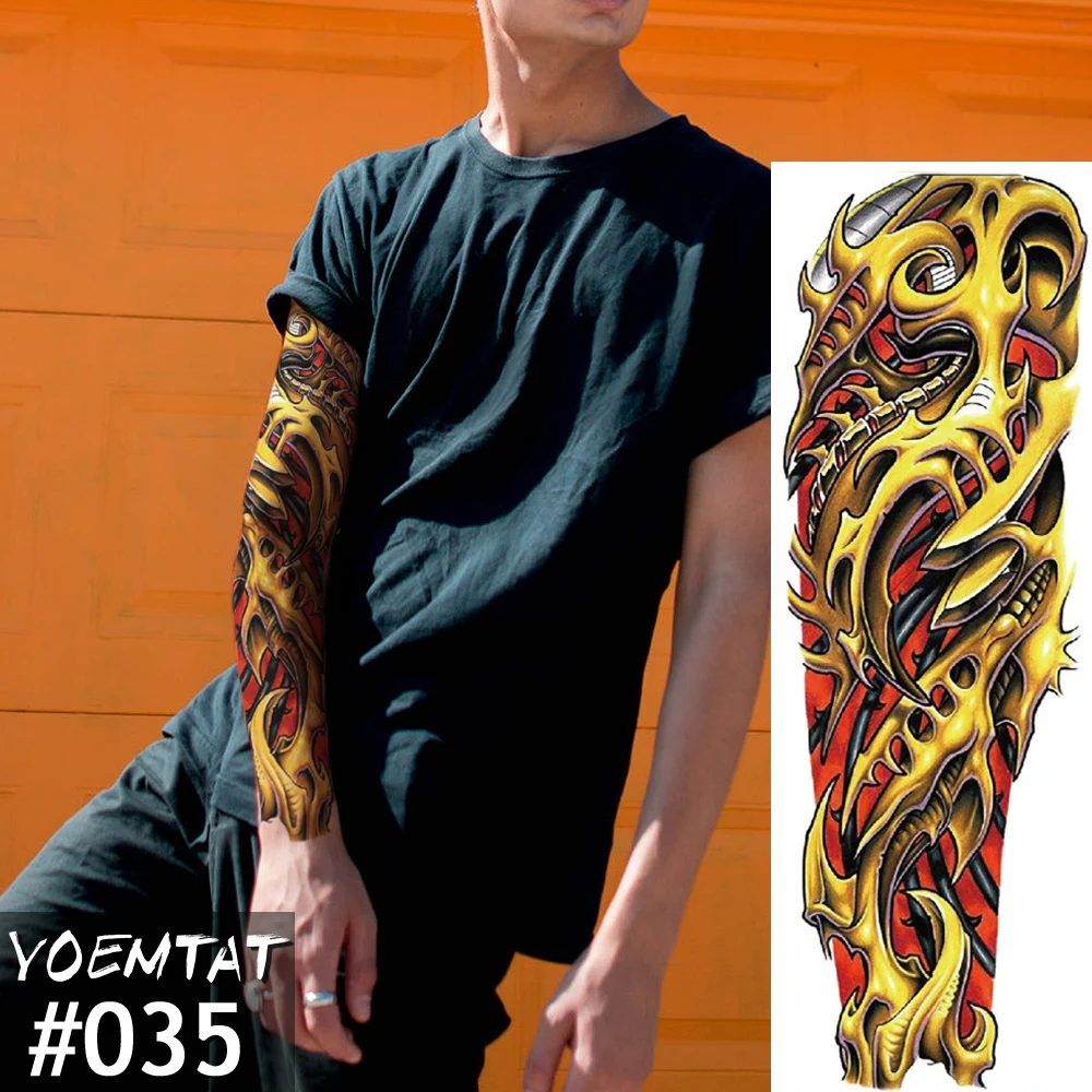 

New 1 Piece Temporary Tattoo Sticker Skull Full Flower Tattoo with Arm Body Art Big Large Fake Tattoo Sticker