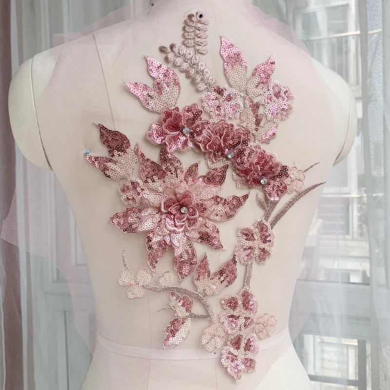 Цветная Цветочная кружевная нашивка с блестками для ногтей аппликация из ткани