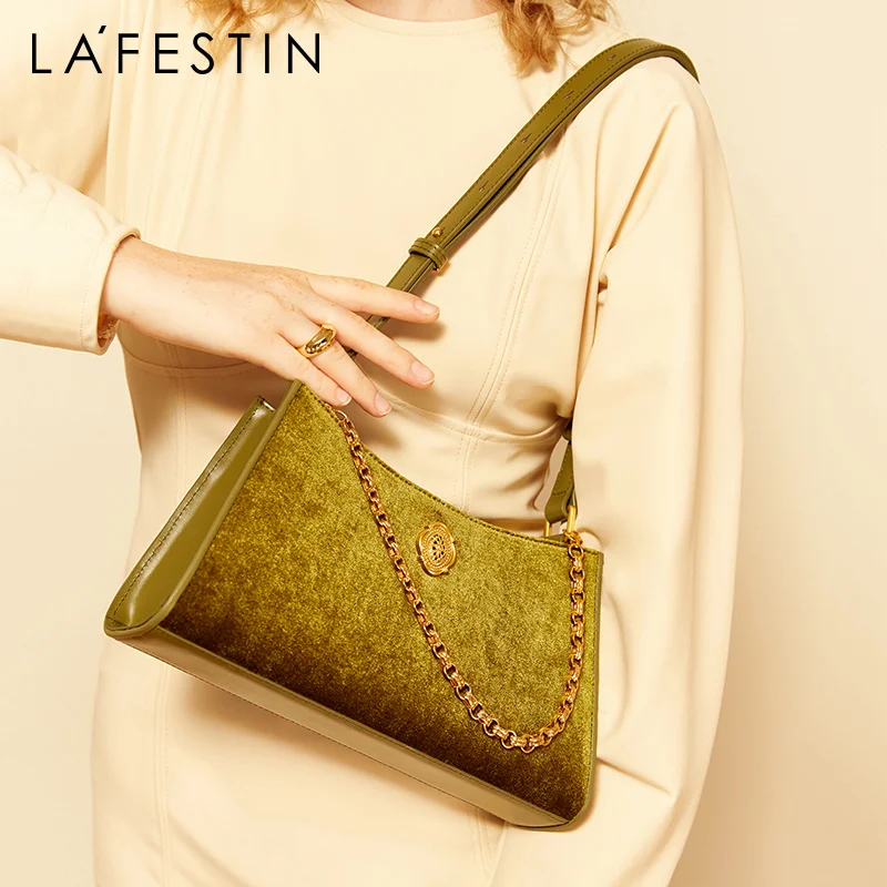 

LA FESTIN Designer Bag 2021 NEW Retro Baguette Bag Fashion One-shoulder Messenger Bag Female Trendy Underarm Chain Crescent Bags