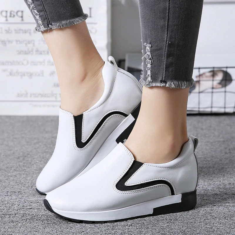 

Real Leather Shoes Women High Heel Sneakers Platform Sneaker Woman Slip on Shoes for Women Hidden Wedge Sneakers Zapatos Mujer
