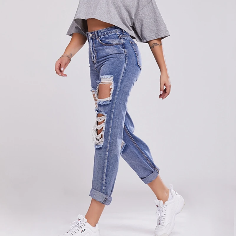 Оптовая продажа цена рваные джинсы для женщин уличная Штаны Push up эстетическое
