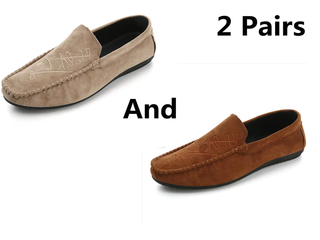 style 8 Большие размеры 39-44; мягкие удобные мужские лоферы для отдыха; парусиновая Классическая обувь на плоской подошве для вождения; лаконичные туфли без застежки в стиле ретро; 2 пары - Цвет: style 8