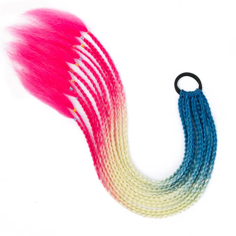 

Synthetic Ponytail Hairpiece With Rubber Band Hair Ring Chignon 24 inch Box Braid Accessories Hair Extension Colorful