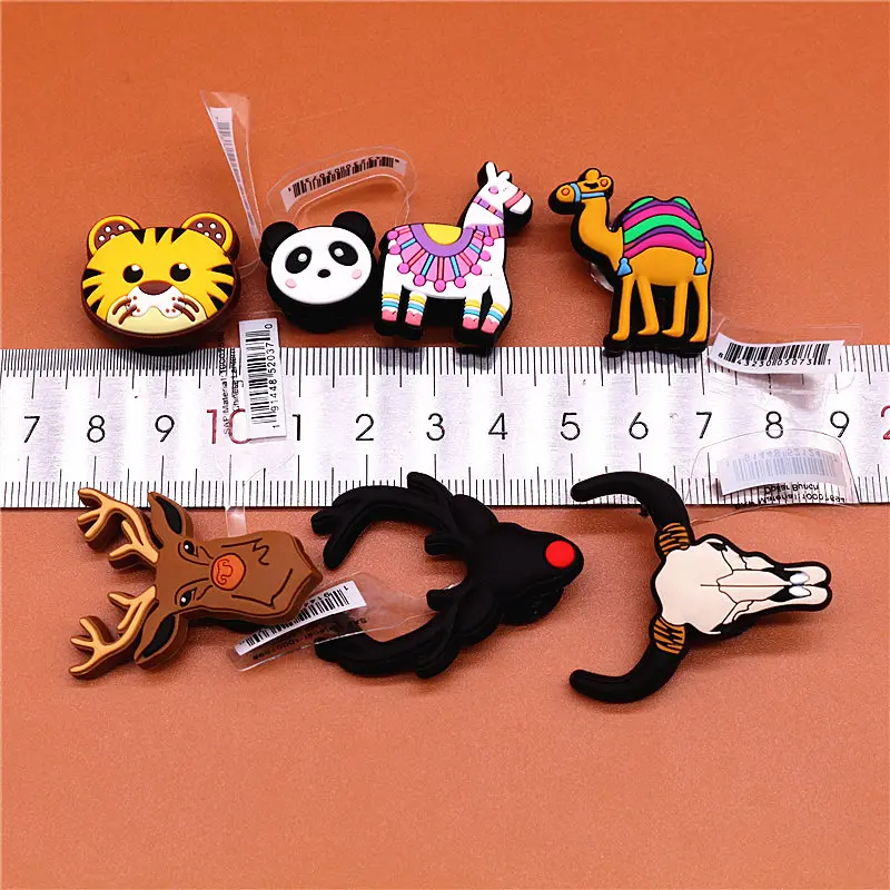Original PVC Croc Shoe Charms NEW Cartoon Deer Alpaca Panda Tiger Shoes Decorations Accessories for Jibz Kids Party Gifts U198
