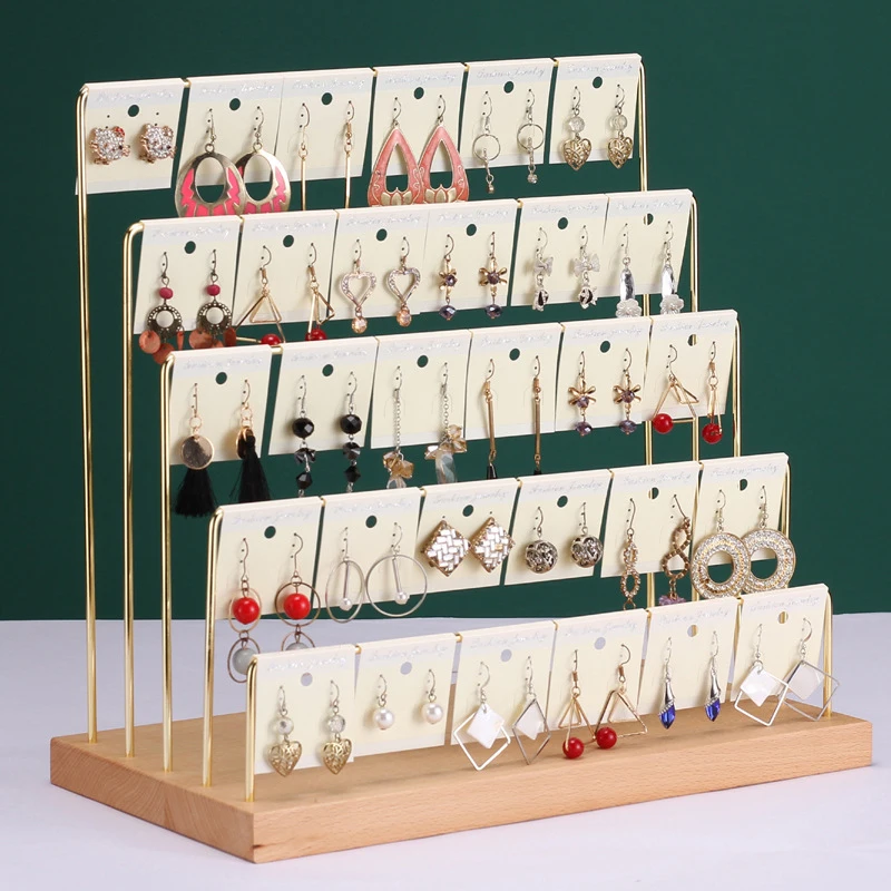 

3-4-5-6 layer Wooden Base Metal Ear Studs Pendant Jewelry Holder Display Stand Organizer Earrings Presenting Rack