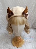 new lovely lolita girl beret hat soft sister cute christmas deer horn bow japanese autumn winter thicken painter cap baked cake