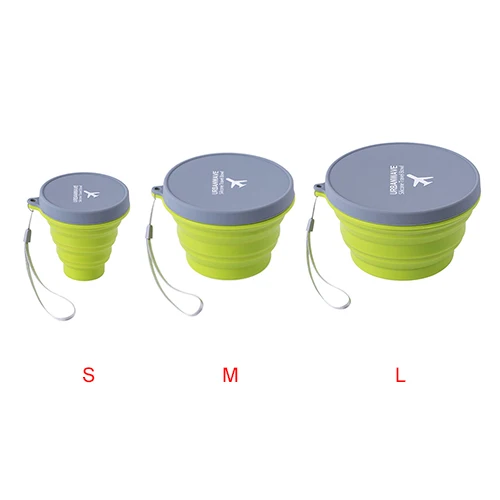 3pcs Green Портативная дорожная силиконовая чашка, аксессуары, Складная портативная походная вода, фрукты, быстрорастворимый контейнер для лапши, товары для продуктов - Цвет: 3pcs Green