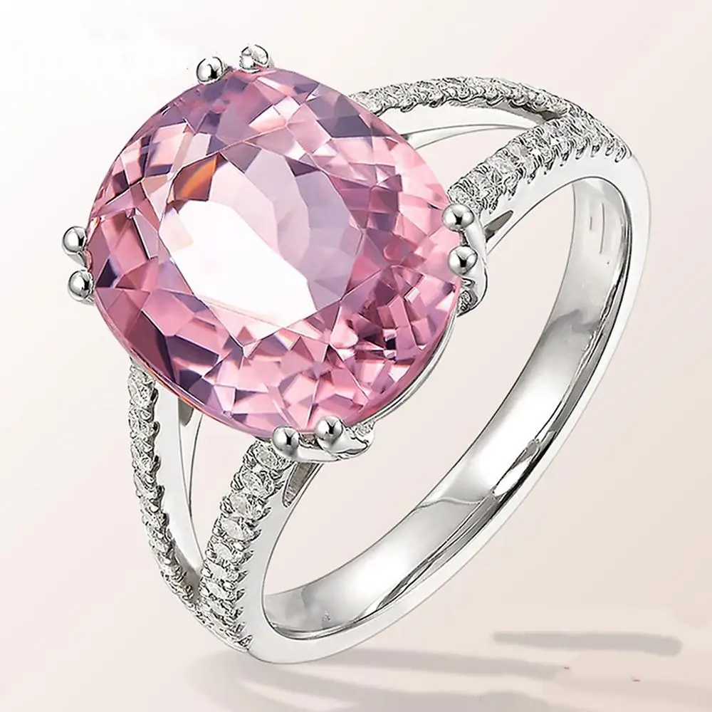 

Oval gemstones pink crystal zircon diamonds rings for women white gold silver color jewelry bijoux bague wedding band party gift