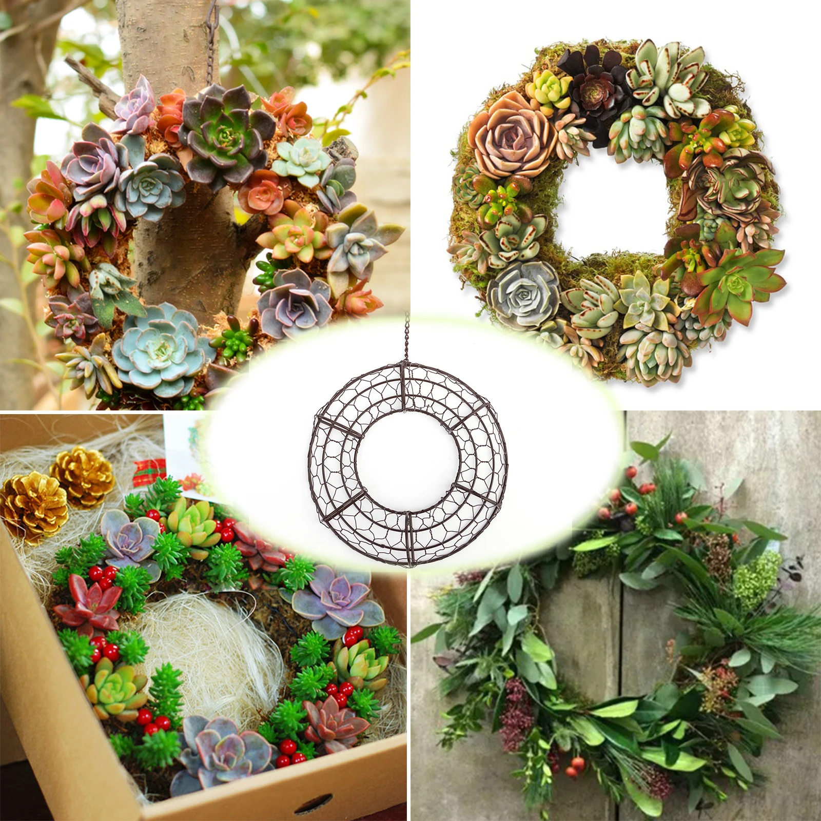 

Rustic Iron Wire Wreath Frame Succulent Pot Iron Hanging Planter Plant Holder Flower Pots