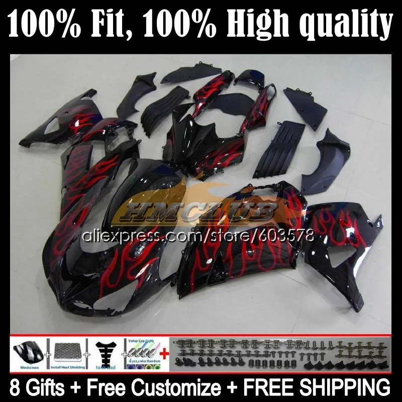 

OEM для KAWASAKI NINJA ZZR1400 ZX14R 06 07 08 09 10 11 79CL.44 ZX 14R ZX-14R 2006 2007 2008 2009 2010 обтекатель с красным пламенем