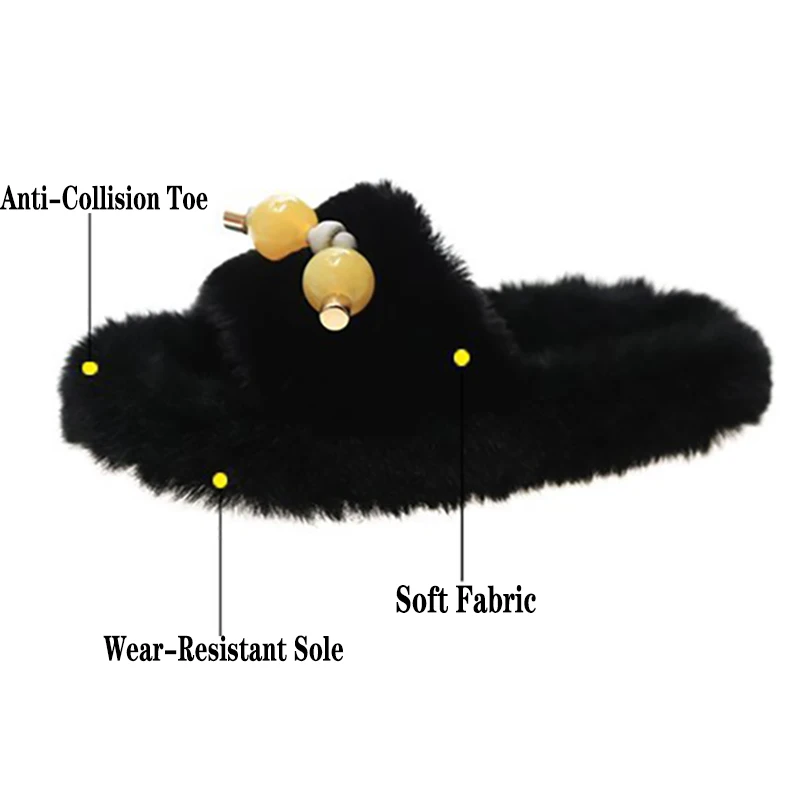 

Women Slippers Winter Furry Flat Shoes Female Slides Fashion Indoor Bow Plush Flip Flops Slip On Home Slippers Zapatos De Mujer