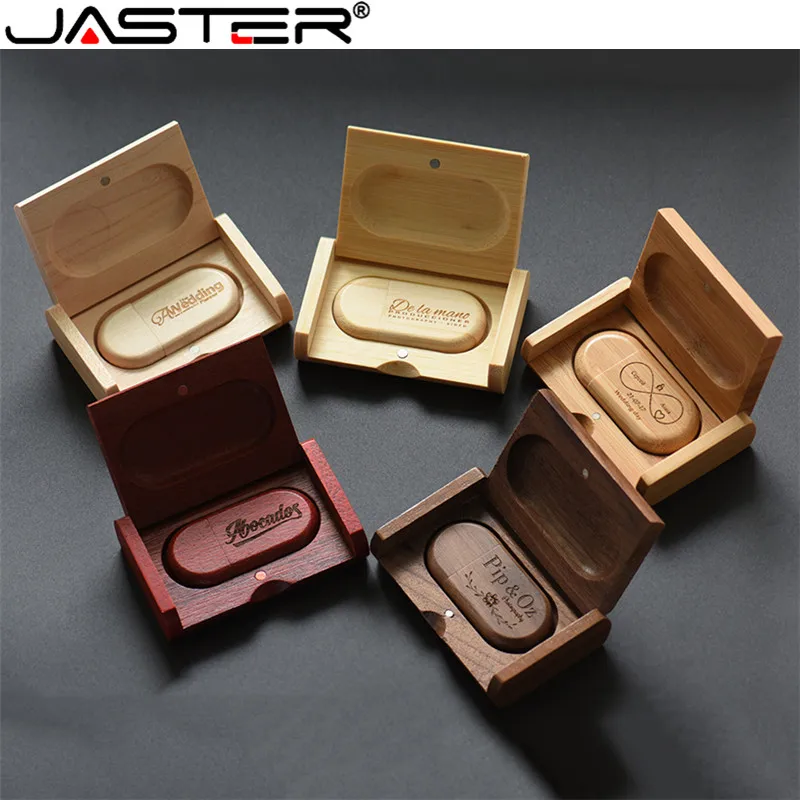 

JASTER Fashion hot selling Oval wood bile + flip box USB flash drive USB 2.0 4GB 8GB 16GB 32GB 64GB External Storage memory disk