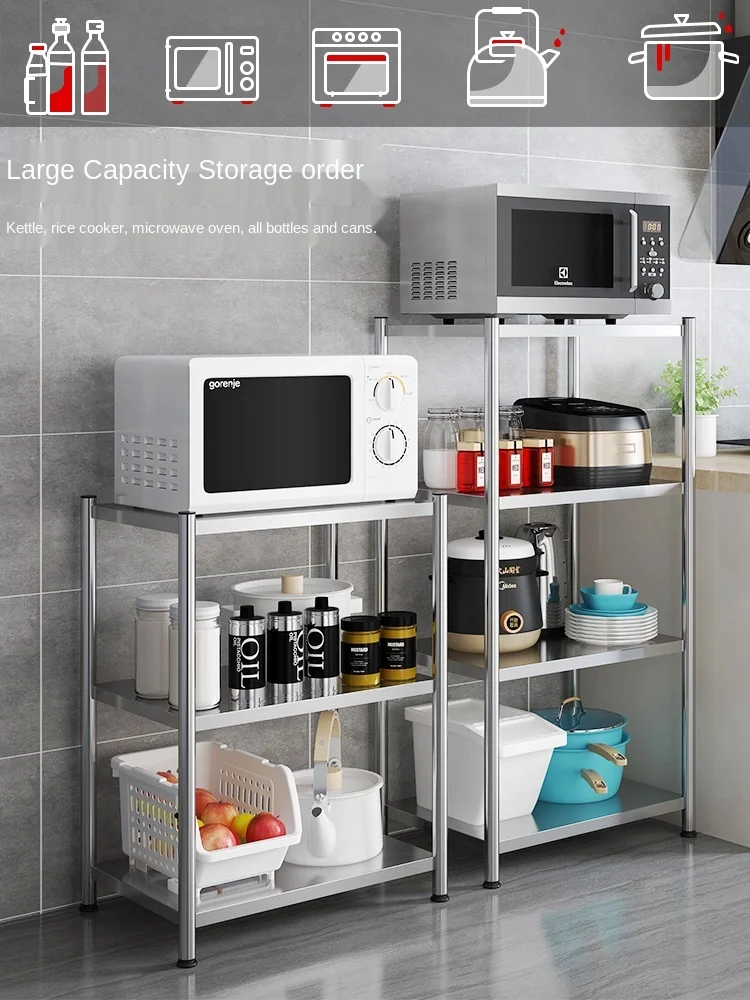 

Stainless Steel Kitchen Storage Rack Floor Multi-Layer Microwave Oven Storage Cabinet Pot Rack Pot Shelf Storage Rack