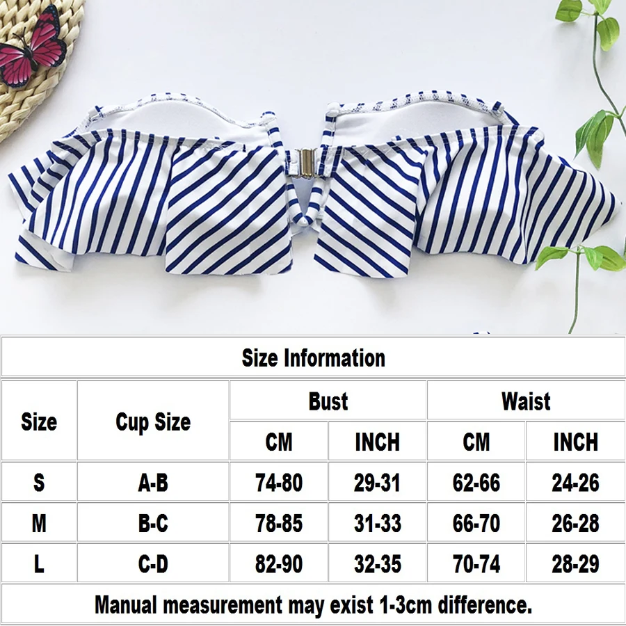 Купальник бикини в полоску с оборками и высокой талией|Комбинезоны| |