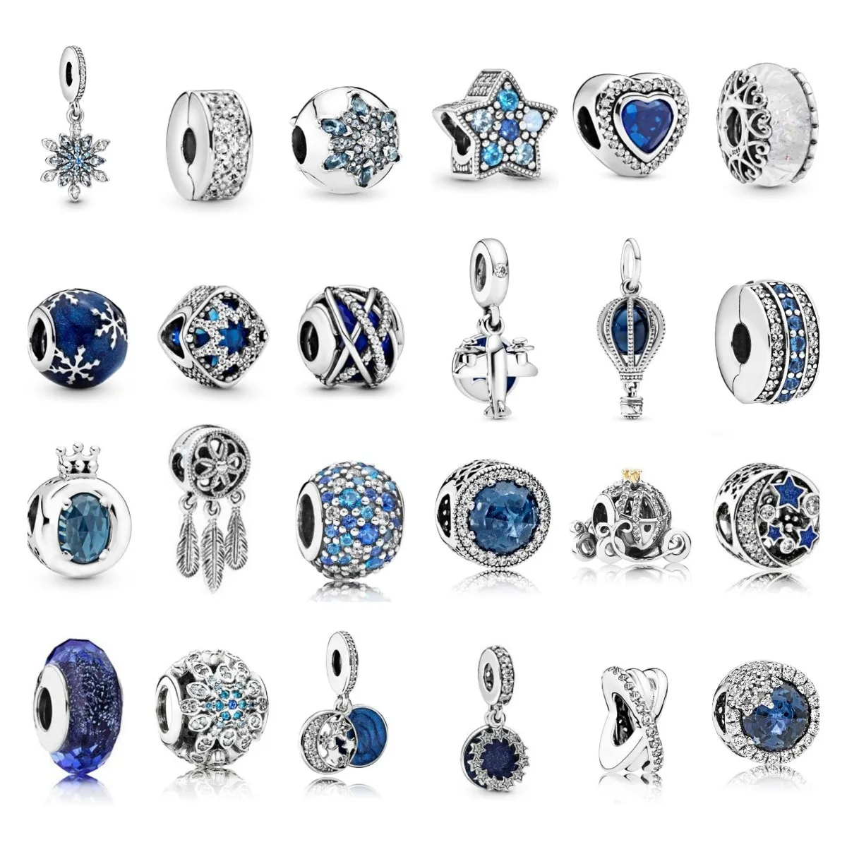

PAN Sterling Silver 925 Beaded Bracelet Blue Beaded Glass Zhuhai Heart DIY Jewelry Accessories