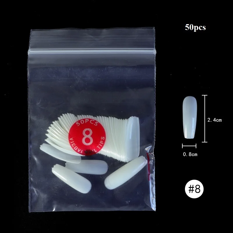 50PCS-8 500 шт., кончики для ногтей, балерина, накладные ногти, кончики, натуральные накладные ногти, плоская форма, акриловые кончики для ногтей, инструменты для маникюра и искусства - Цвет: 50PCS-8