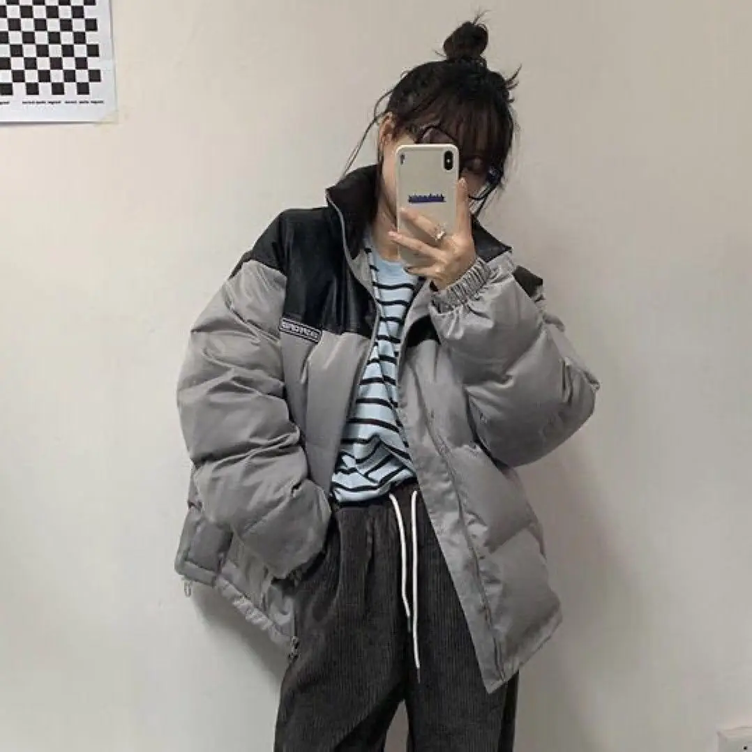 Cotton Jacket Female Thickened Stitching Leather Surface Cotton Jacket Korean Version Loose Student Jacket Collar Bread Clothes