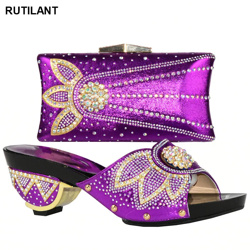 Новое поступление фиолетовые Свадебные туфли и сумки в африканском стиле