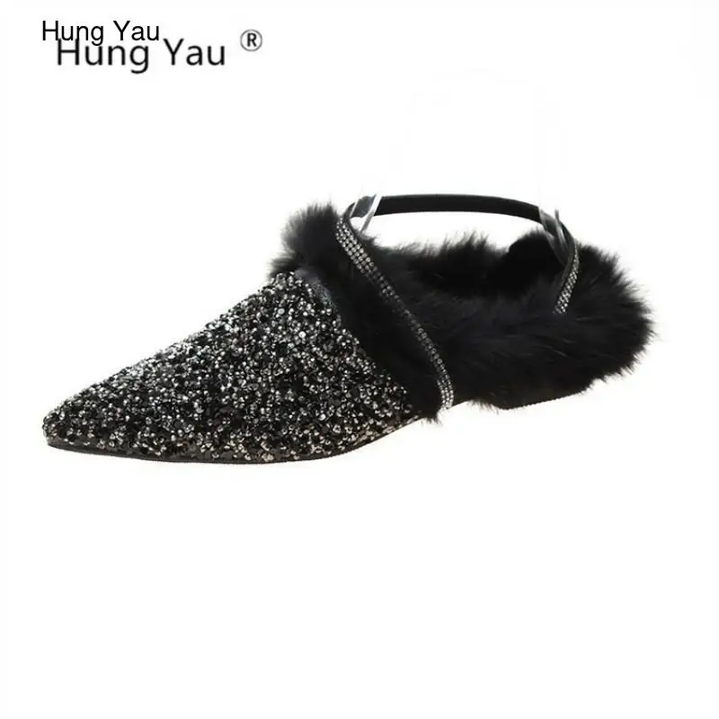 

Fashion Slipony Women Loafers Shoes Winter Serpentine Muller shoes Casual Lady Shallow Warm Comfortable Sequin Shoes Size 35-39