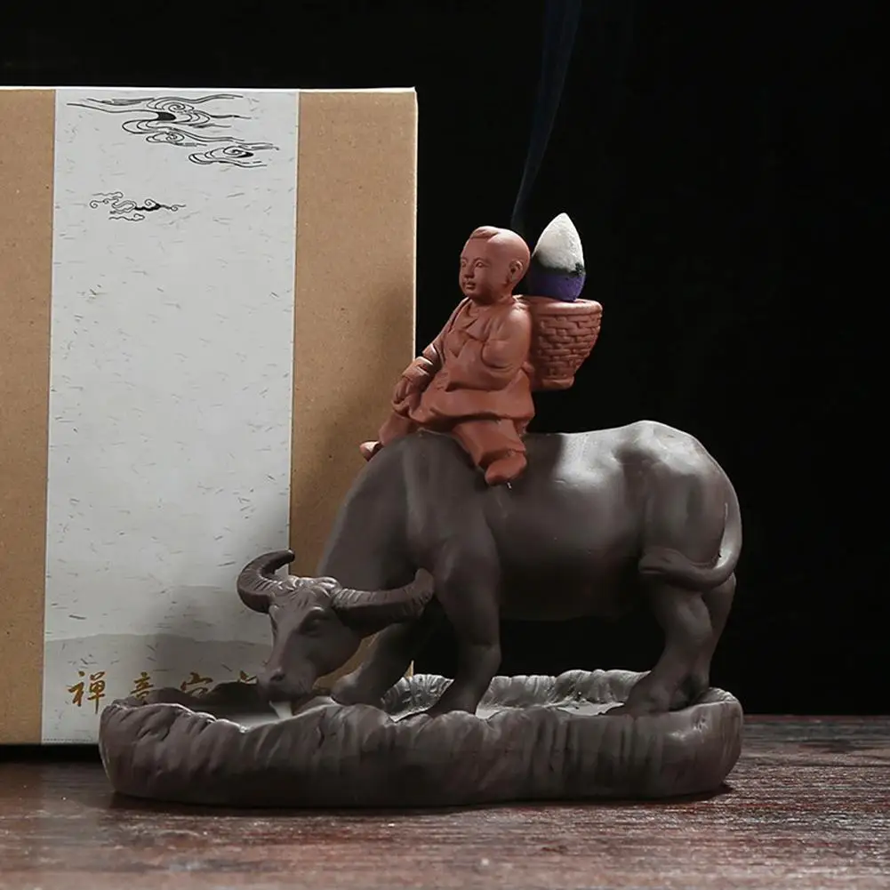 

HOT SALES!!! Cow Boy Ceramic Waterfall Backflow Incense Burner Holder Censer Home Decoration