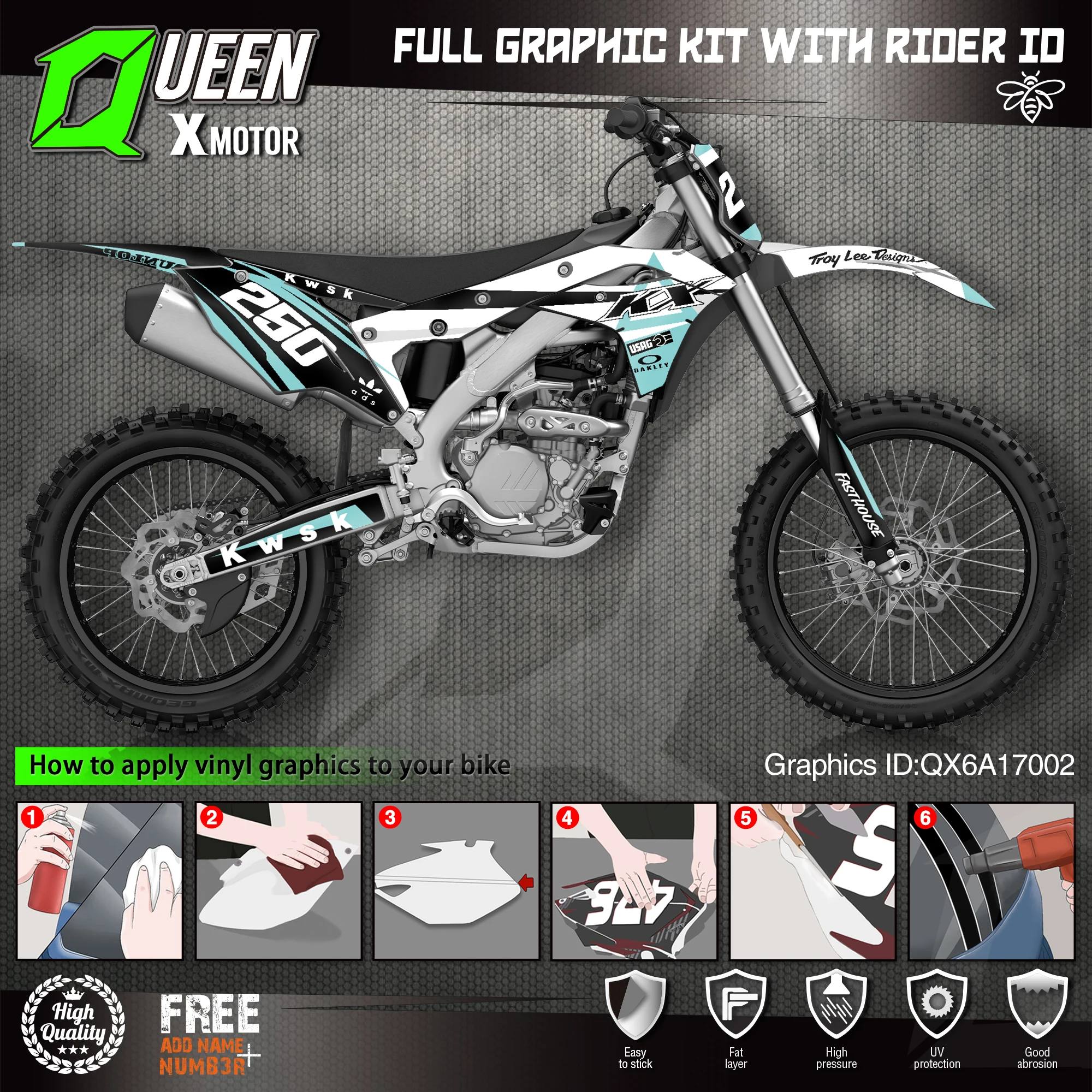 Набор наклеек Queen X MOTOR для Kawasaki наклейки 2017 2018 2019 2020 KXF 250 002 | Автомобили и мотоциклы