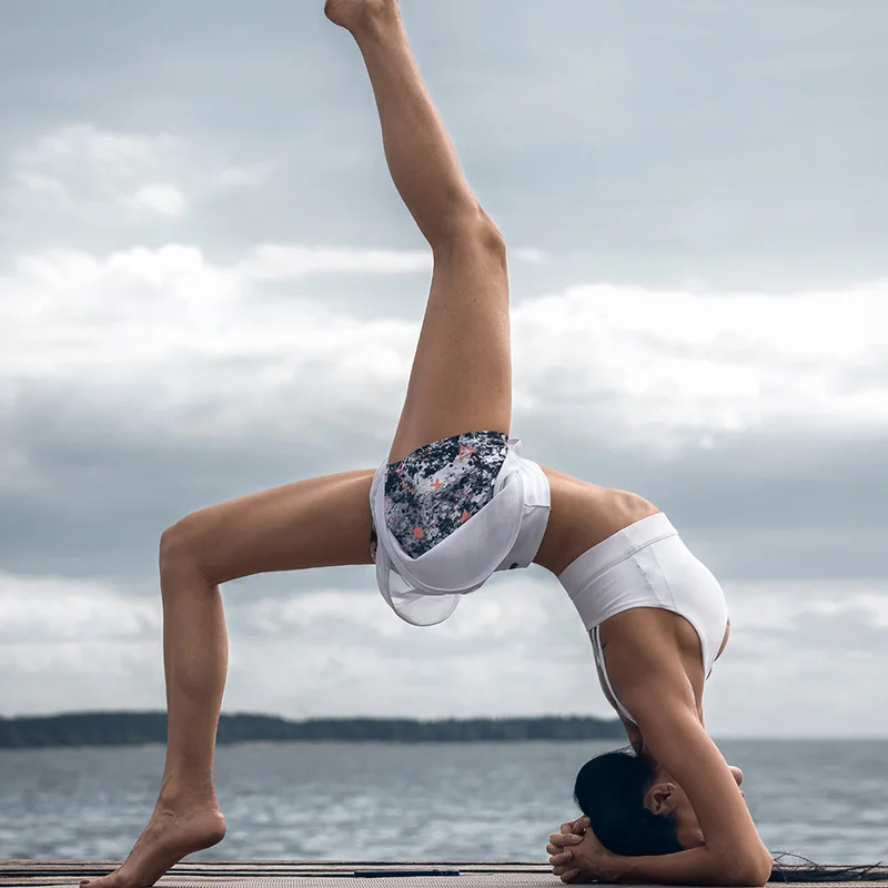 Спортивные шорты для фитнеса 2 в 1 спортивные Бесшовные черные бега женские