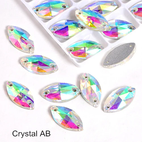 Crystal AB Многие Цвета лошадиный глаз пришить стразы маркиза, головастой формы лист с украшением в виде кристаллов Стекло пришить стразы свадебное платье Y1651 - Цвет: Crystal AB
